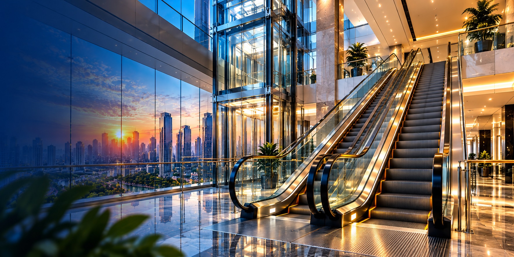 Luxury Atrium Escalators at Sunset